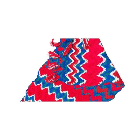 Colorful Chevron Stripes Afghan Throw, Hand Knitted or Crocheted Multicolored - Picture 3 of 4